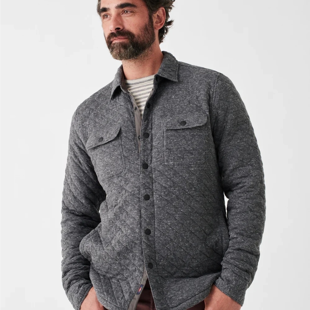 Faherty Men's Epic Charcoal Quilted Shirt Jacket Fleece XXL New